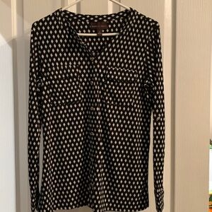 Dana Buchman Black & White Button Down Blouse Long Sleeve Crew Neck Women Size S